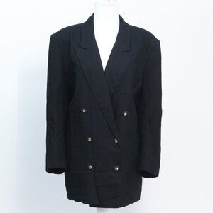 JAEGER Gold Button Women's Flax Blend Black Double Breasted Blazer, 14